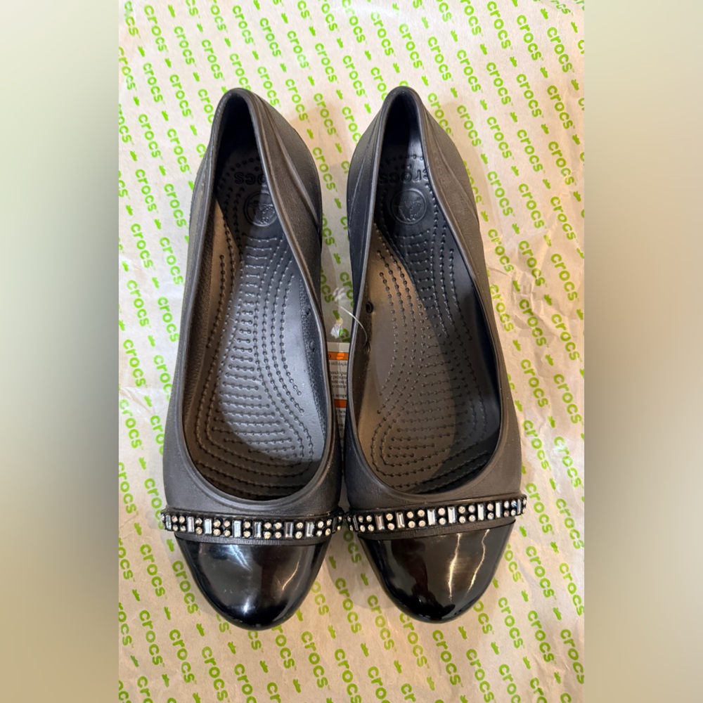 CROCS Women's Black Flats with Studded Strap